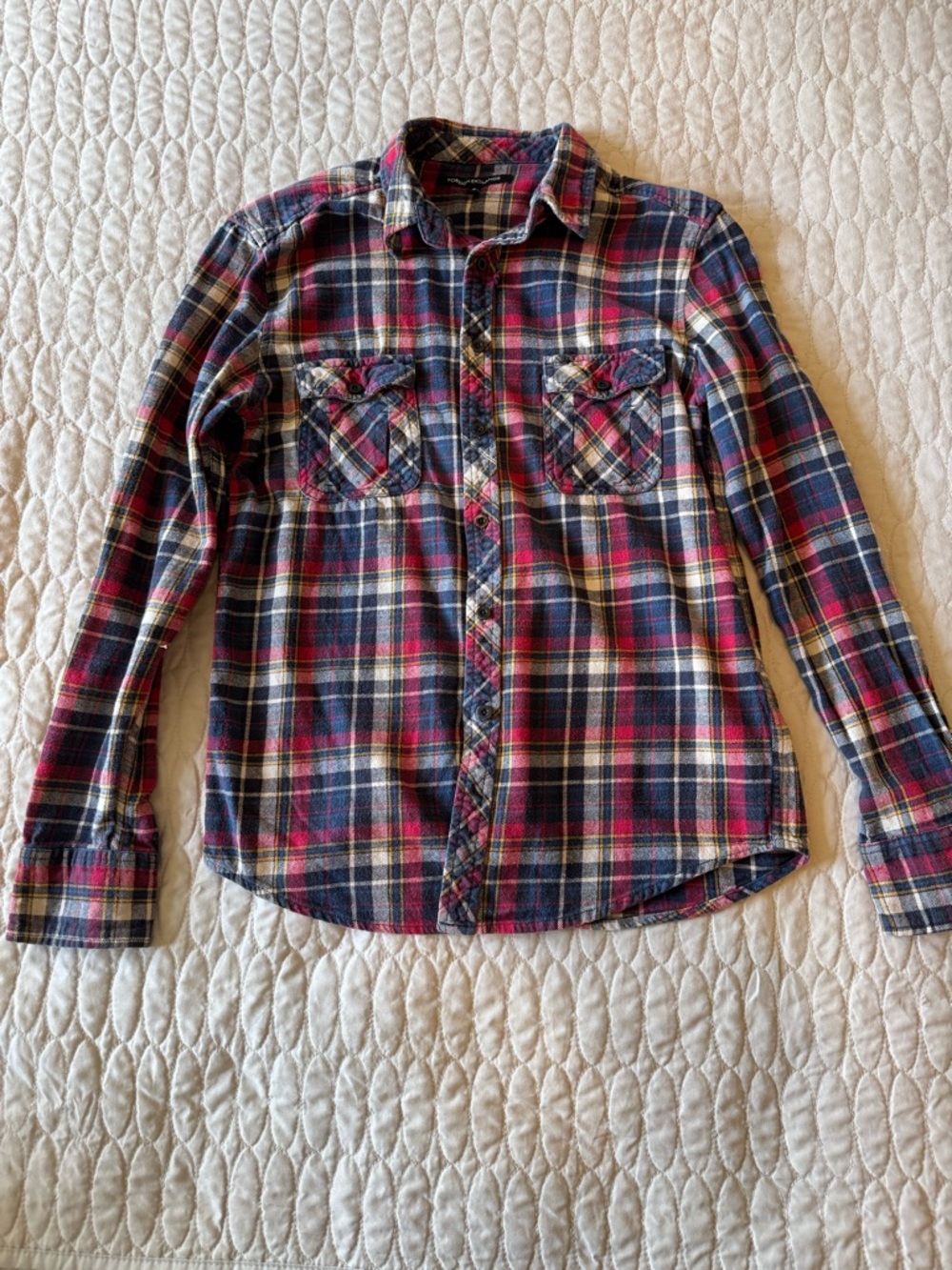 Plaid Button-Up Shirt in Red and Blue